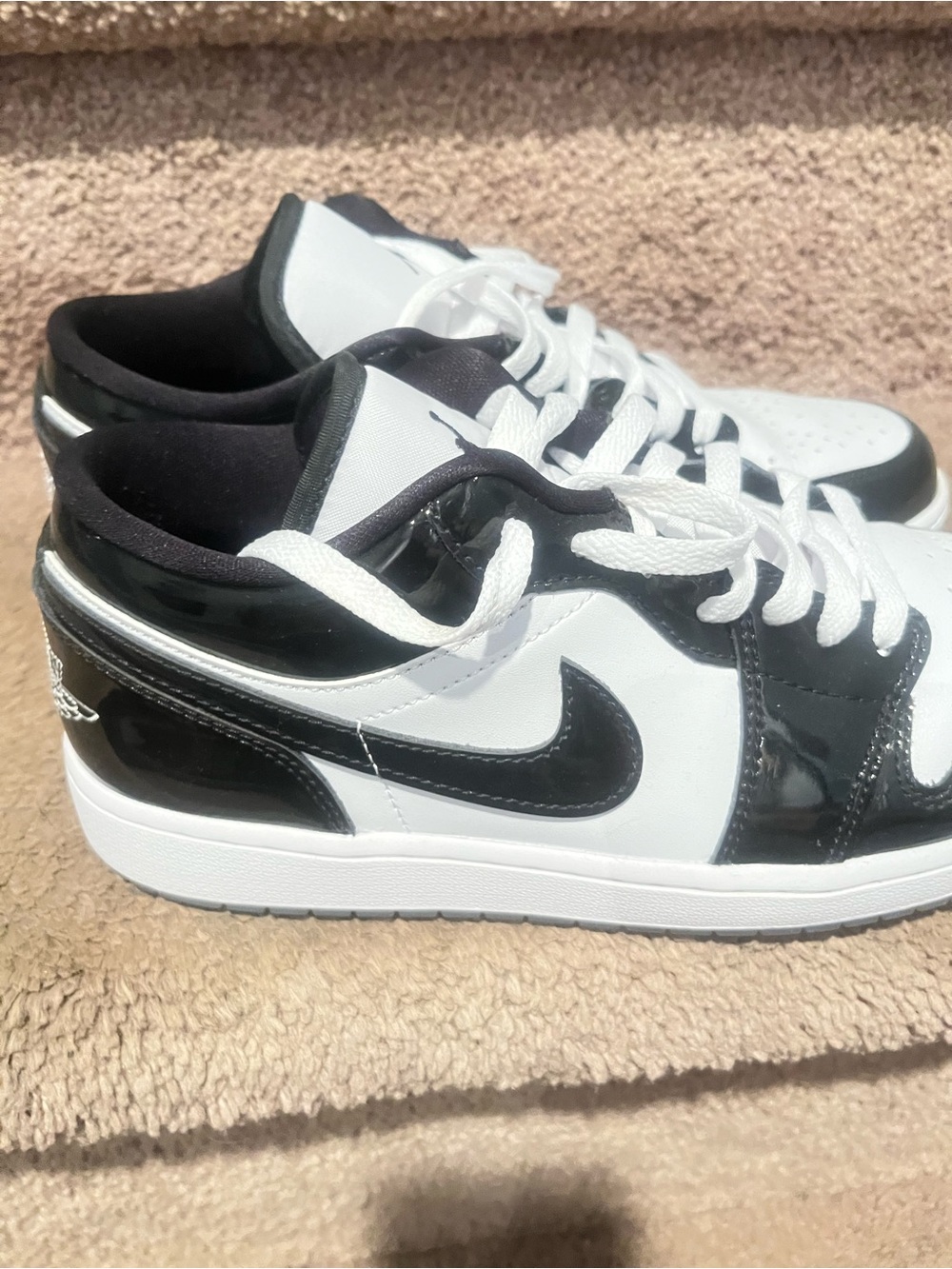 NEW Nike Air Jordan 1 Low Patent Leather - Black & White belong to my son. Size9